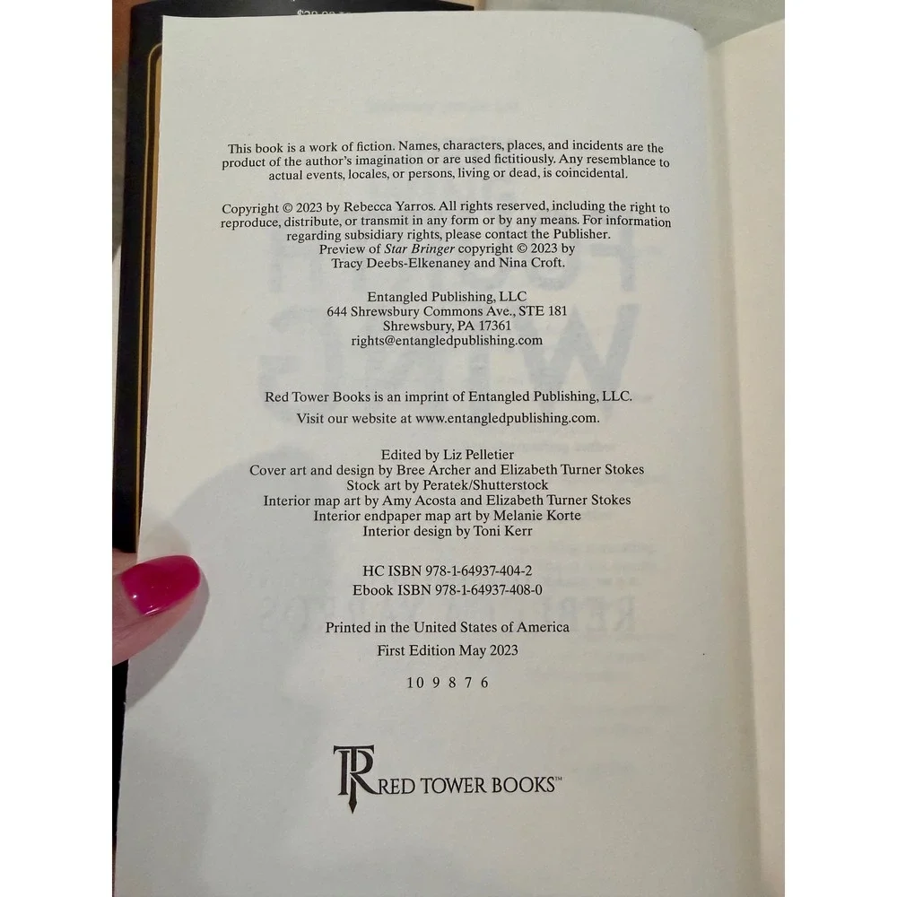 Fourth‎ Wing Rebecca Yarros First Edition Hardcover Red Tower Books 2023 Fantasy